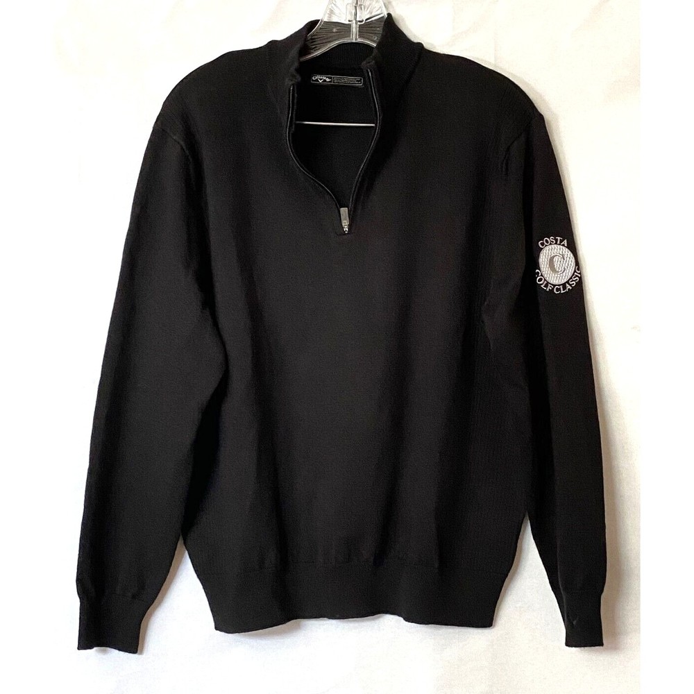 Callaway Golf Sweater Mens M Black Wool Blend 1/4 Zip Costa Golf Classic Label
